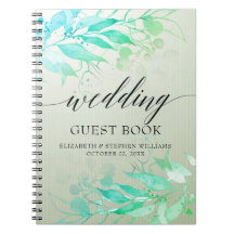 Groene Waterverf laat bloemen bruiloft Guestbook