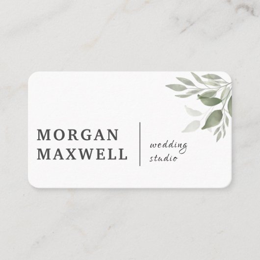 Groene Waterverf laat bruiloft wit Visitekaartje (Voorkant)
