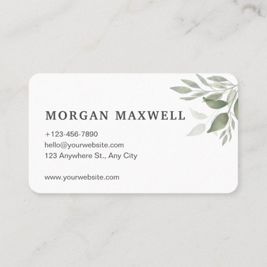 Groene Waterverf laat bruiloft wit Visitekaartje (Achterkant)