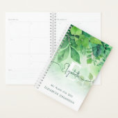 Groene Waterverf laat elegant script monogram acht Planner (Display)