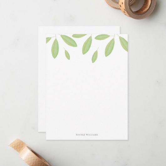 Groene Waterverf laat gepersonaliseerde verhalen o Notitiekaartje (Voorkant / Achterkant in situ)