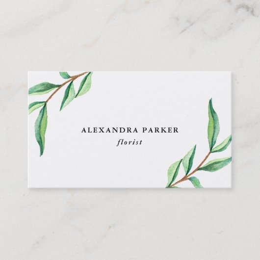 Groene Waterverf laat op wit staan Visitekaartje (Voorkant)