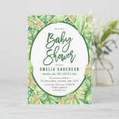Groene Waterverf laat tropisch Baby shower achter Kaart (Staand voorkant)