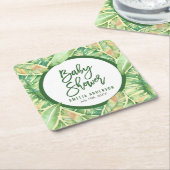 Groene Waterverf laat tropisch Baby shower achter Kartonnen Onderzetters (Schuin)
