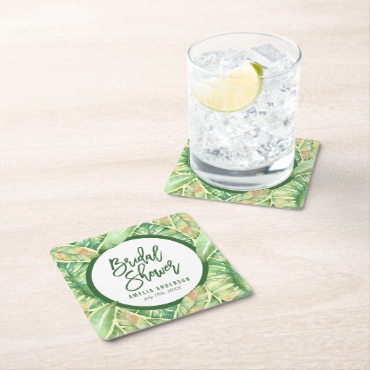 Groene Waterverf laat tropisch Vrijgezellenfeest o Kartonnen Onderzetters (Insitu)