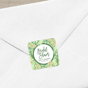 Groene Waterverf laat tropisch Vrijgezellenfeest o Vierkante Sticker
