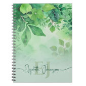 Groene Waterverf laat tropische Natuur monogram Notitieboek (Voorkant)
