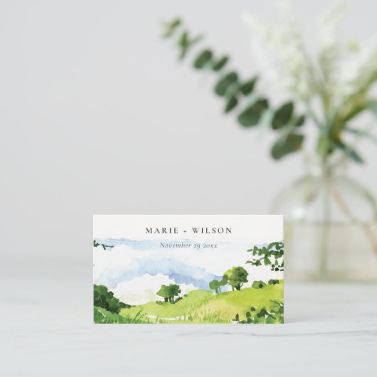 Groene Waterverf Landelijke Hills Weddenschap Welk Informatiekaartje (Staand voorkant)