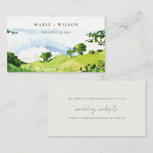 Groene Waterverf Landelijke Hills Weddenschap Welk Informatiekaartje (Voorkant / Achterkant)