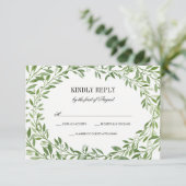 Groene Waterverf Laurel Leaf Krans Bruiloft RSVP Kaartje (Staand voorkant)