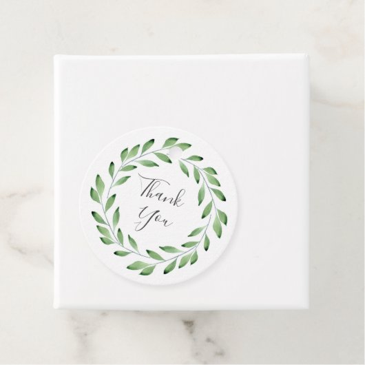 Groene Waterverf Leaf Branches Wreath Bedankjes Labels (In situ)