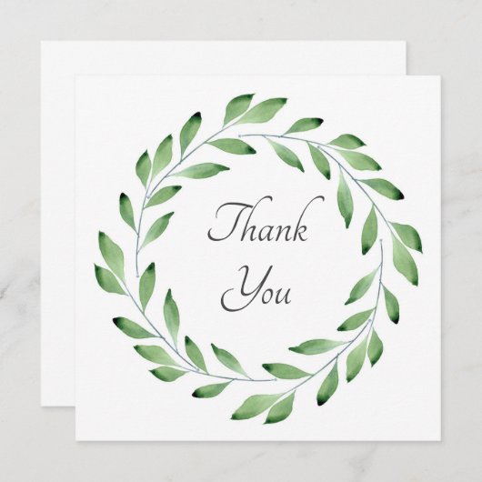 Groene Waterverf Leaf Branches Wreath Bedankkaart (Voorkant / Achterkant)