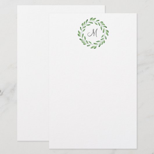 Groene Waterverf Leaf Branches Wreath Briefpapier (Voorkant / Achterkant)