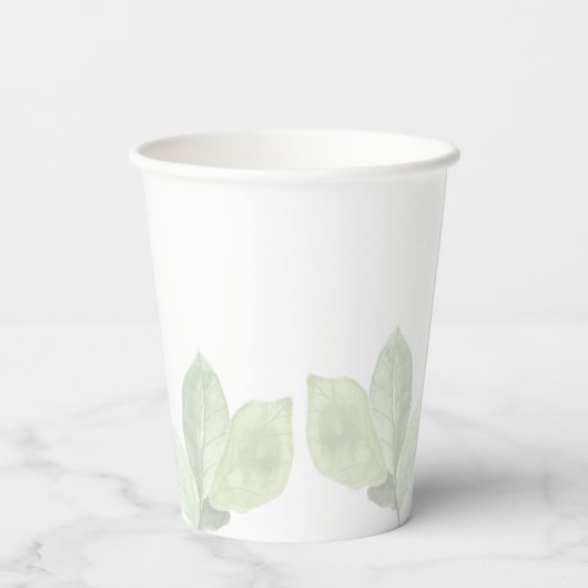 Groene Waterverf Leaf Paper Cup Papieren Bekers (Achterkant)
