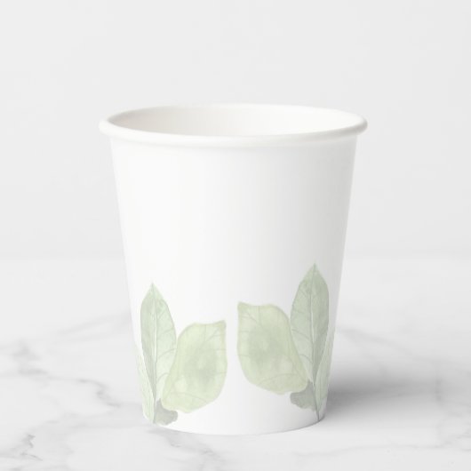 Groene Waterverf Leaf Paper Cup Papieren Bekers (Voorkant)