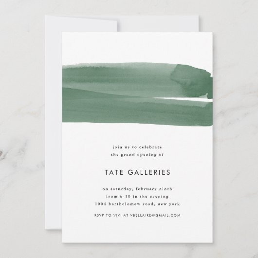 groene Waterverf lint uitnodiging (Voorkant)