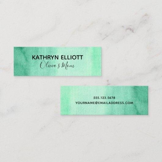 Groene Waterverf Mama Speel Datum Mini Belkaart Contactkaartje (Voorkant / Achterkant)