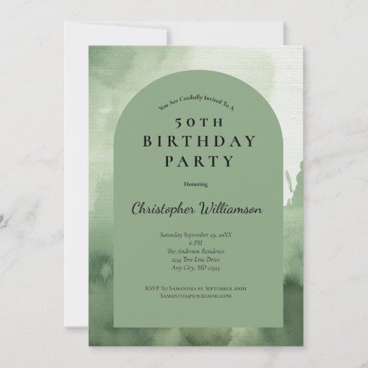 Groene Waterverf Mannen Modern Arch 50e verjaardag Kaart (Voorkant)