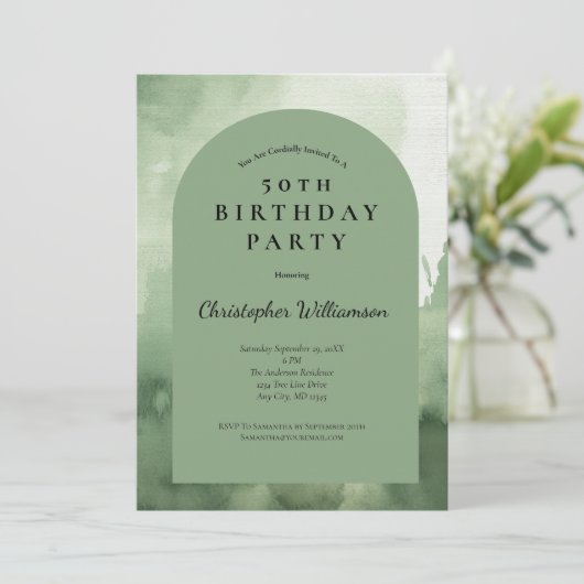 Groene Waterverf Mannen Modern Arch 50e verjaardag Kaart (Staand voorkant)