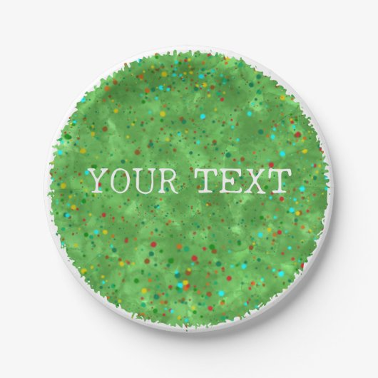 Groene Waterverf met Confetti Decor Custom Papieren Bordje (Voorkant)