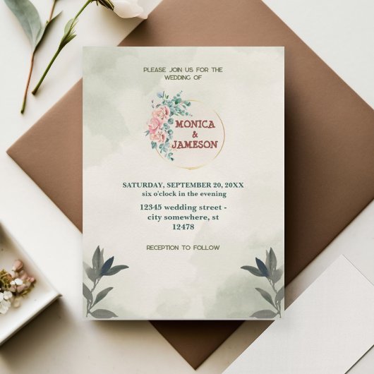 Groene Waterverf met Floral Save The Date