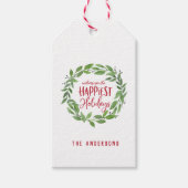 Groene waterverf met gelukkigste feestdagen cadeaulabel (Voorkant)