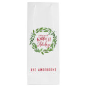 groene waterverf met gelukkigste feestdagen wijn cadeautas (Achterkant)