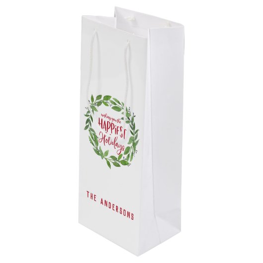groene waterverf met gelukkigste feestdagen wijn cadeautas (Voorkant Gekanteld)
