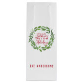 groene waterverf met gelukkigste feestdagen wijn cadeautas (Voorkant)