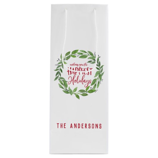 groene waterverf met gelukkigste feestdagen wijn cadeautas (Voorkant)