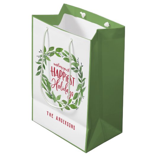 Groene waterverf met het gelukkigste vakantie medi medium cadeauzakje (Voorkant Gekanteld)