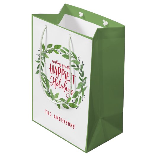 Groene waterverf met het gelukkigste vakantie medi medium cadeauzakje (Achterkant Gekanteld)