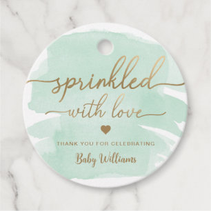 Groene Waterverf met liefdesBaby shower Bedankjes Labels
