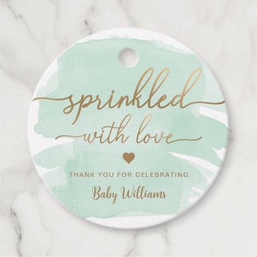 Groene Waterverf met liefdesBaby shower Bedankjes Labels (Voorkant)