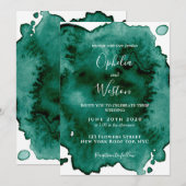 Groene Waterverf Modern Elegant Huwelijk Kaart (Voorkant / Achterkant)