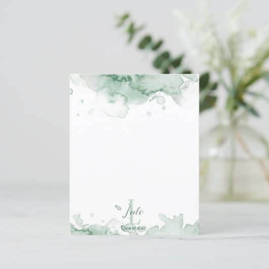 Groene Waterverf monogram en naamgeving (Staand voorkant)