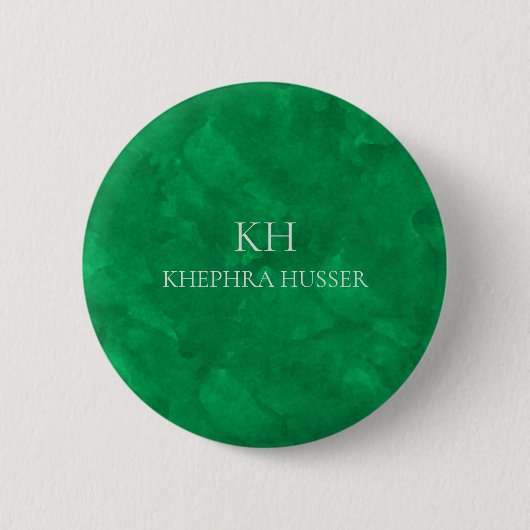 Groene Waterverf Monogram Ronde Button 5,7 Cm (Voorkant)