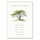 Groene Waterverf Oak Tree Wedding Seating Kaart (Voorkant)