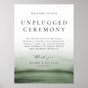 Groene Waterverf Ombre Unplugged Wedding Ceremony Poster