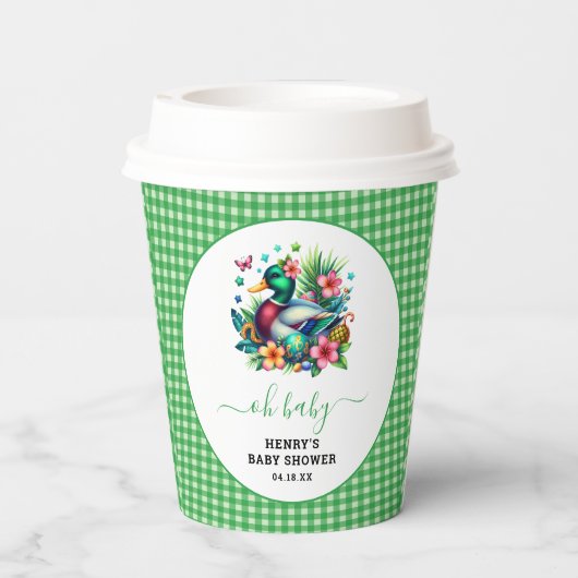 groene Waterverf One Lucky Duck Boy 1st Birthday Papieren Bekers (Achterkant)