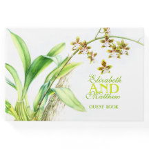 Groene waterverf orchidee kunst bruiloft gastenboe