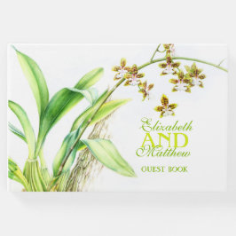 Groene waterverf orchidee kunst bruiloft gastenboe gastenboek