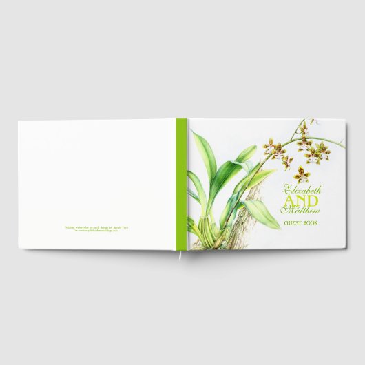 Groene waterverf orchidee kunst bruiloft gastenboe gastenboek (Volledig)