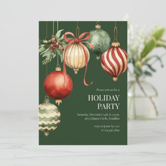 Groene Waterverf Ornamenten Kerstfeest Kaart (Staand voorkant)