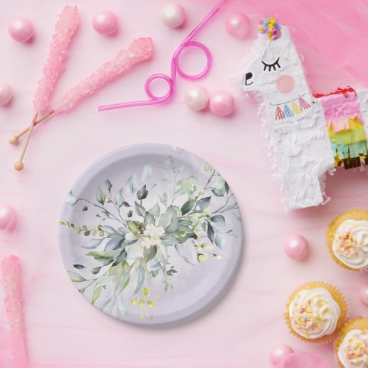 Groene Waterverf Paarse Lavendel Bruidsdouche Papieren Bordje (Feest)