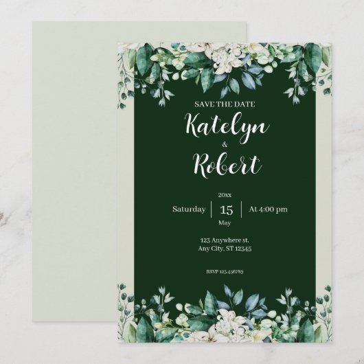 Groene Waterverf Palet van liefde Bruiloft Kaart (Voorkant / Achterkant)