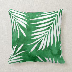 Groene Waterverf Palm Fronds Silhouette Kussen