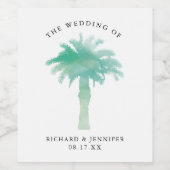 Groene Waterverf Palmboom Bruiloft Wijn Etiket (Enkel label)