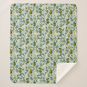 Groene Waterverf Parelmoer Patroon op Stofblauw  Sherpa Deken