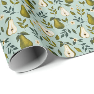 Groene Waterverf Parelmoespatroon op Stofblauw  Cadeaupapier
